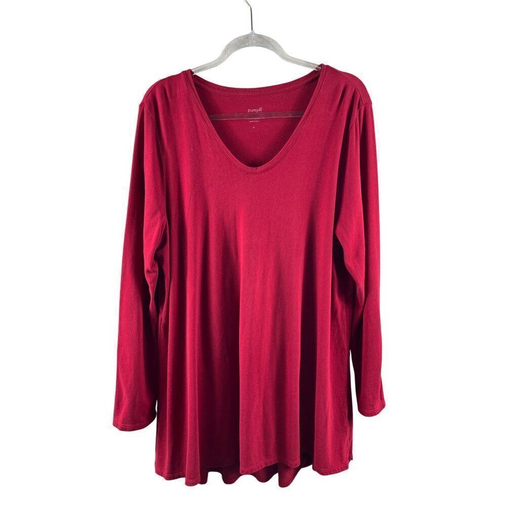 J. Jill Pure Jill Shirred Back V-Neck Long Sleeved Tunic XL Red Modal Blend FLAW